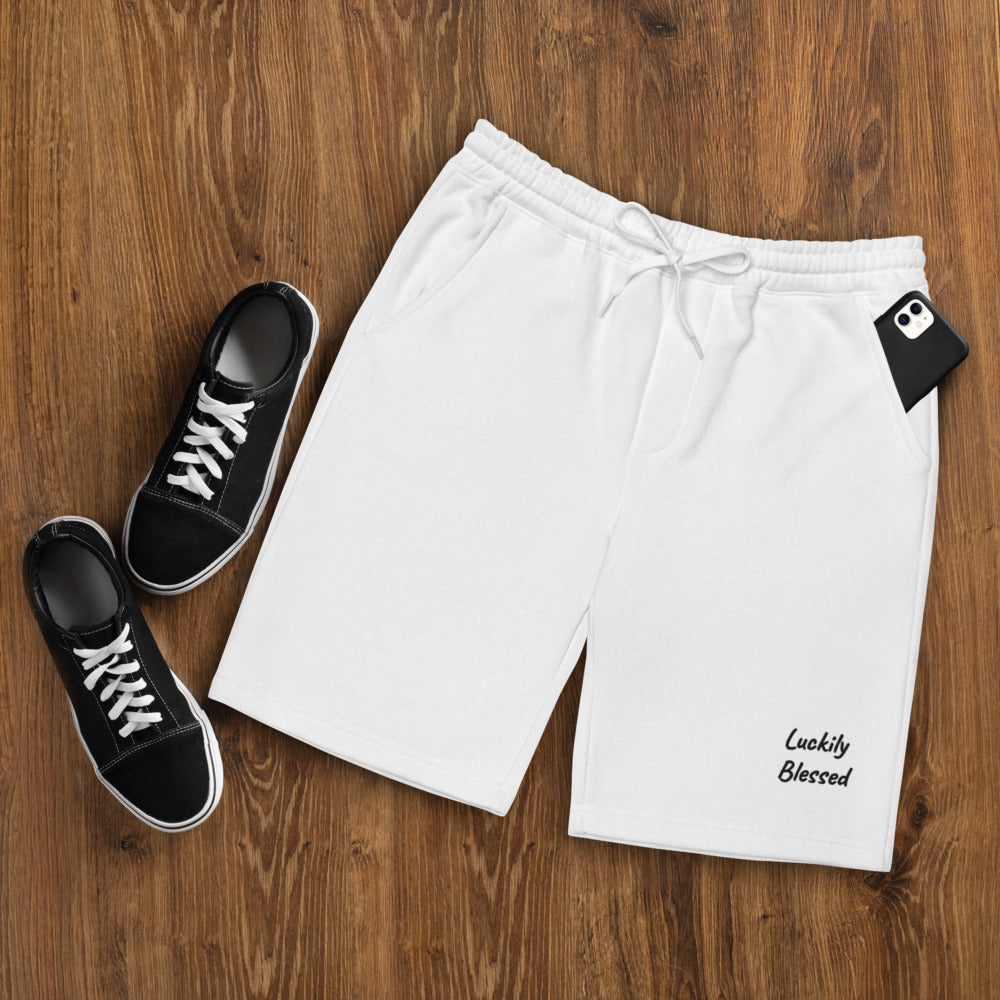 Luckily Blessed Men's fleece shorts (Black Lettering)